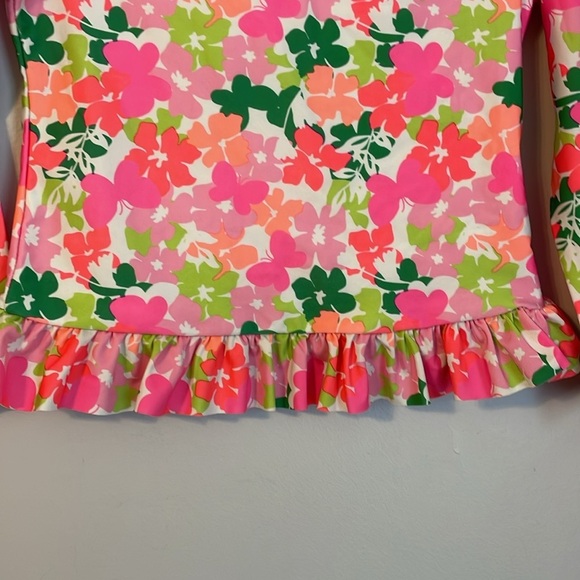 Crown and Ivy Kids Floral Butterfly Ruffle Hem Rash Guard Swim Shirt size 6X - Picture 3 of 12